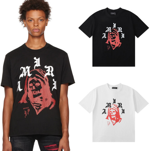  美潮AMIRI T-Shirt玫瑰骷髏頭印花雙紗純棉短袖T恤男女