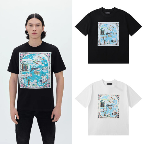  美潮AMIRI T-Shirt玫瑰骷髏頭印花雙紗純棉短袖T恤男女