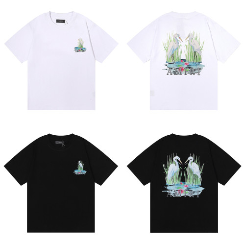  美潮AMIRI T-Shirt玫瑰骷髏頭印花雙紗純棉短袖T恤男女