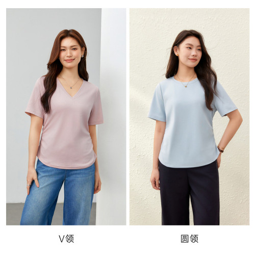 纖莉秀2024春新款大碼女裝胖mm簡約風基礎純色百搭顯瘦V領針織衫