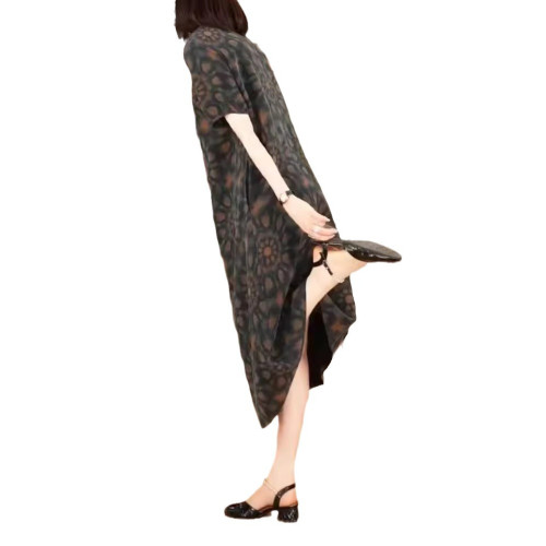 24536大愛美依緣2025夏季新款短袖中長款寬松連衣裙時尚顯瘦女裙