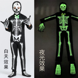 萬聖節cos服裝死神骷髏衣服兒童夜光骨架演出服派對聚會衣服裝扮