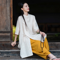26新款原創中式國風寺院居士服女式亞麻薄款彿系禪修打坐修行禪服