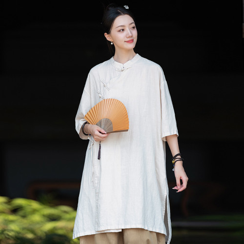 25新款原創中式國風寺院居士服女式亞麻薄款彿系禪修打坐修行禪服