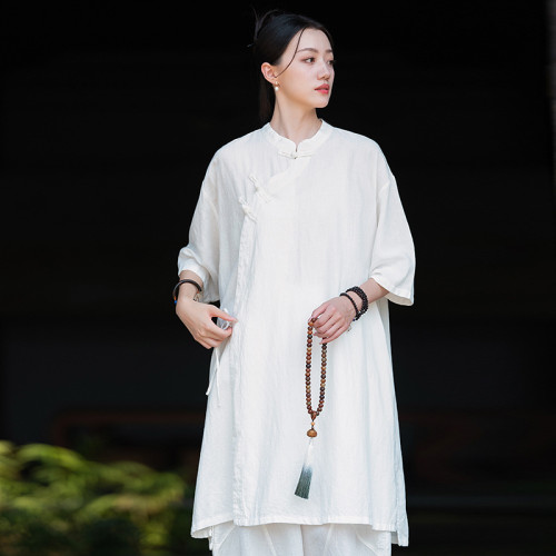 25新款原創中式國風寺院居士服女式亞麻薄款彿系禪修打坐修行禪服