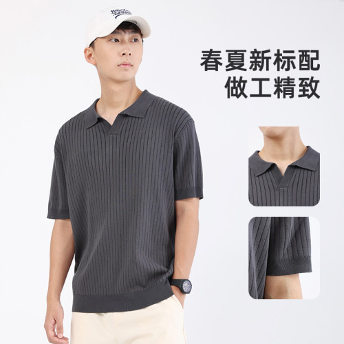 冰絲短袖針織polo衫男士高級感翻領保羅夏季男式V領商務休閒t恤男