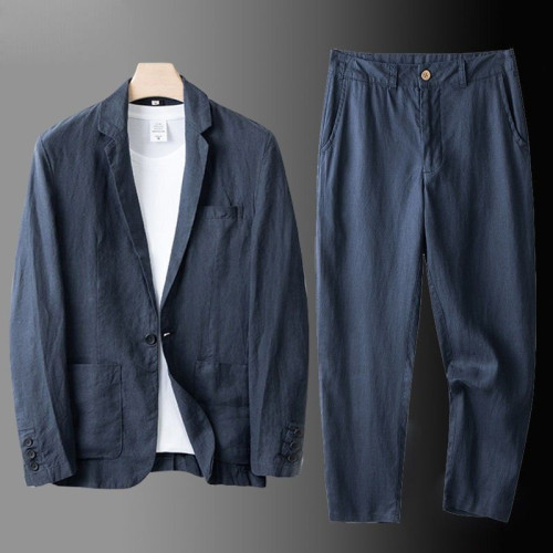 2025亞麻西裝套裝男夏防曬西服男款寬松上衣外套棉麻休閒西服夏天