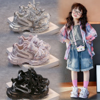 2024秋季新款童鞋兒童滿天星水鑽老爹鞋韓版男女童軟底輕便運動鞋