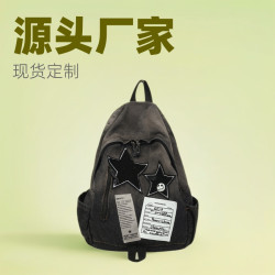 新款漸變水洗牛仔雙肩包休閒百搭學生書包大容量簡約潮流後背包