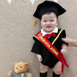 2024年秋季新款哈衣嬰幼兒長袖爬服寶寶畢業典禮造型衣拍滿月百天