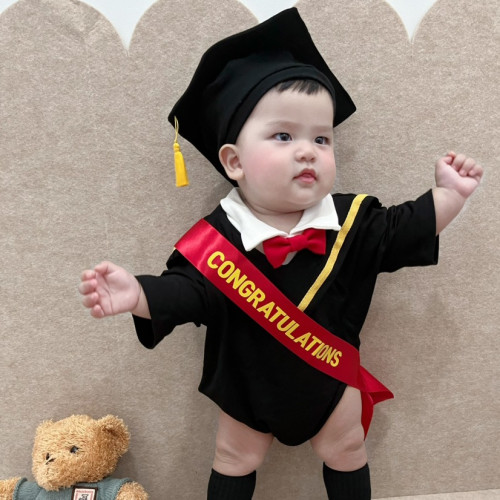 2024年秋季新款哈衣嬰幼兒長袖爬服寶寶畢業典禮造型衣拍滿月百天