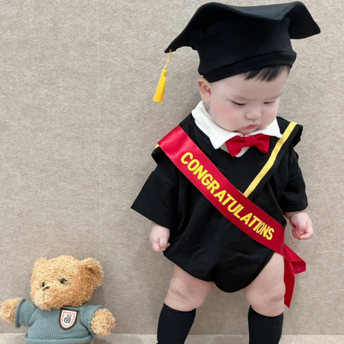 2024年秋季新款哈衣嬰幼兒長袖爬服寶寶畢業典禮造型衣拍滿月百天