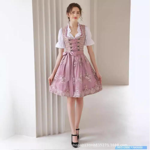 2024年德國慕尼黑啤酒節服裝巴伐利亞印花綁帶連衣裙女僕套裝