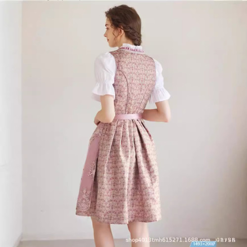 2024年德國慕尼黑啤酒節服裝巴伐利亞印花綁帶連衣裙女僕套裝