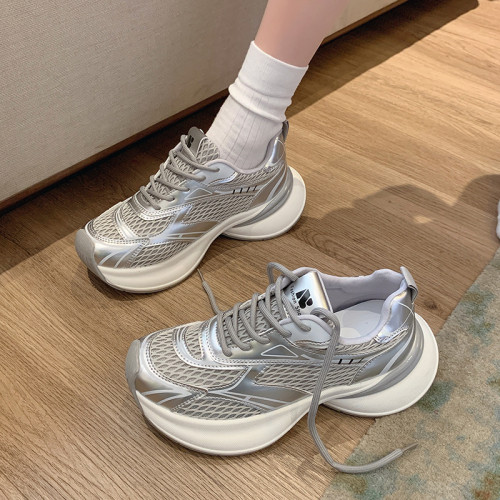 老爹鞋女2025新款春夏季薄款透氣網面百搭爆款厚底休閒跑步運動鞋