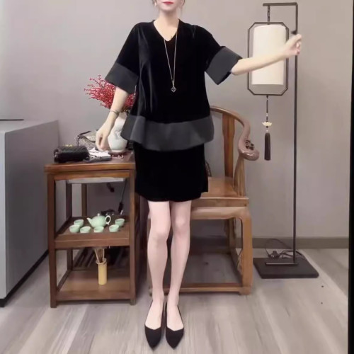 24580大愛美依緣2025新款中袖上衣短褲絲絨套裝寬松顯瘦兩件套女