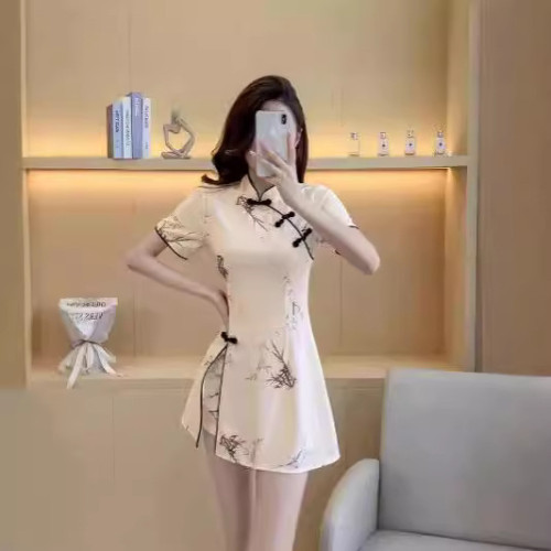 spa足療女技師衣服改良旗袍套裝褲兩件套夏足浴技師工作服套裝