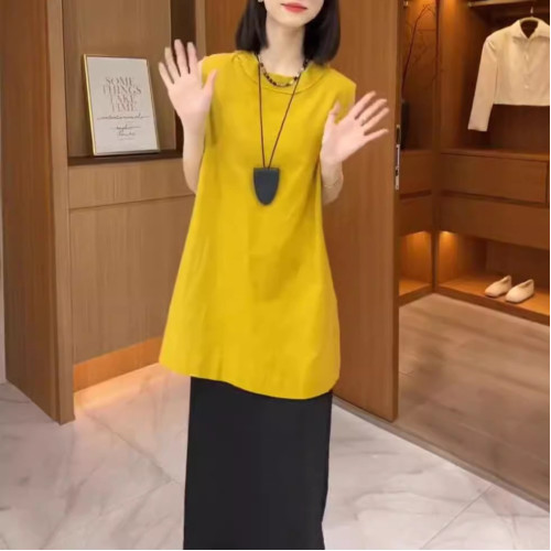 24592大愛美依緣2025夏季新款高級感寬松無袖襯衫高腰半身裙女