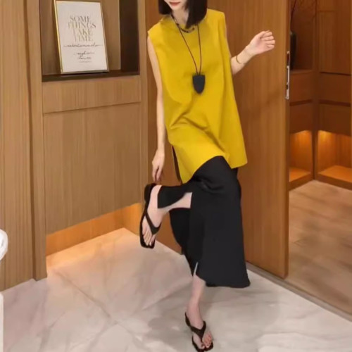 24592大愛美依緣2025夏季新款高級感寬松無袖襯衫高腰半身裙女