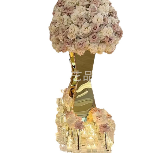 新款婚慶道具金色不鏽鋼餐桌花器生日派對婚禮酒店美陳裝飾品擺件