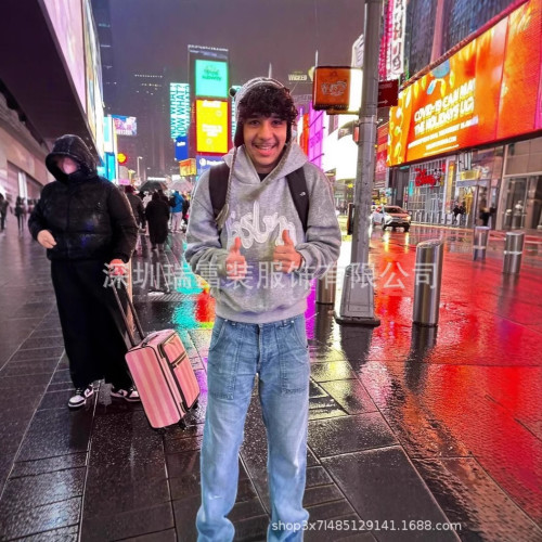 2025歐美時尚刺綉字母印花連帽寬松衛衣美式潮流男女同款套裝