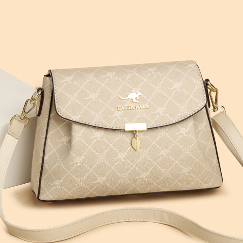 包包女包2025新款歐美時尚手提中年媽媽包百搭軟皮女士印花斜後後背包