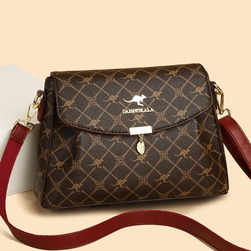 包包女包2025新款歐美時尚手提中年媽媽包百搭軟皮女士印花斜後後背包