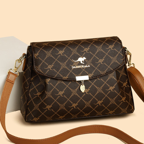 包包女包2025新款歐美時尚手提中年媽媽包百搭軟皮女士印花斜後後背包