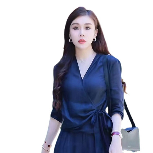 高級感韓版休閒套裝女2024夏季新款時尚輕奢收腰顯瘦上衣濶腿褲潮
