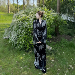 法式夏季新款高級感性感豹子睡裙女秋季輕奢冰絲睡衣居家浴袍晨袍