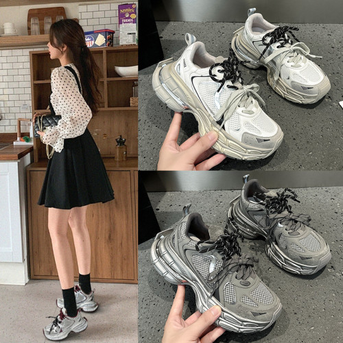 真皮厚底老爹鞋女2025春夏新款韓版透氣百搭輕便防滑休閒運動鞋潮