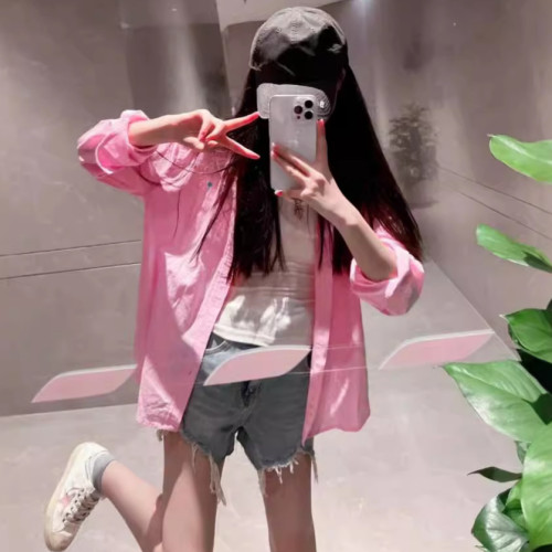 RL小馬標刺綉亞麻襯衫女經典老錢風明星同款時尚穿搭休閒通勤襯衣