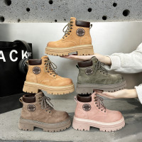 內增高真皮厚底馬丁靴女2025秋冬季新款休閒時尚短靴百搭粉色靴子