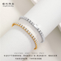 不鏽鋼3MM4MM5MM鑲嵌鋯石手鏈鈦鋼網球嘻哈網球鏈