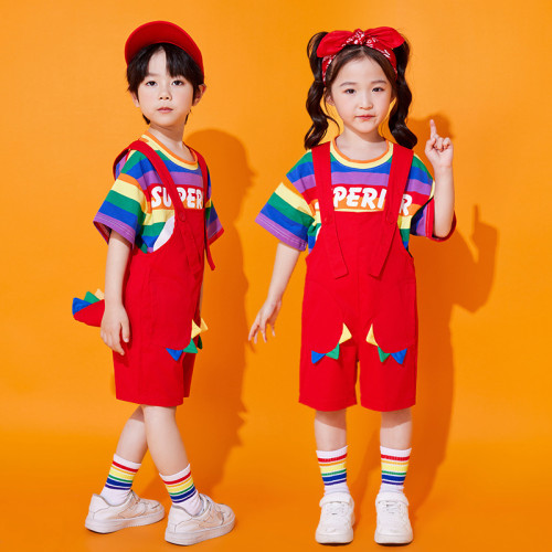 幼兒園六一演出服兒童舞蹈可愛恐龍背帶褲小學生團體動物表演服夏