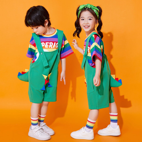 幼兒園六一演出服兒童舞蹈可愛恐龍背帶褲小學生團體動物表演服夏