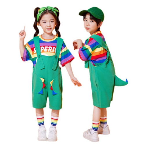 幼兒園六一演出服兒童舞蹈可愛恐龍背帶褲小學生團體動物表演服夏
