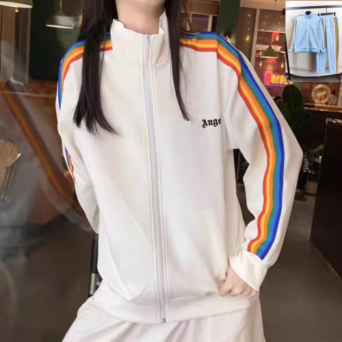 正確版PA潮牌彩虹條紋織帶拉鍊夾克棕櫚樹復古運動外套校服男