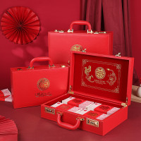 新款婚禮高檔彩禮盒訂婚皮質手提婚慶用品帶鎖彩禮盒子訂婚禮金盒