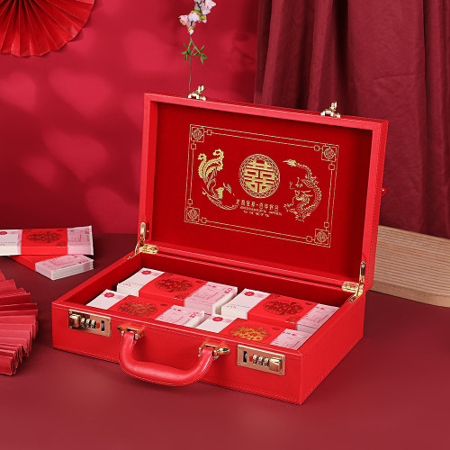 新款婚禮高檔彩禮盒訂婚皮質手提婚慶用品帶鎖彩禮盒子訂婚禮金盒