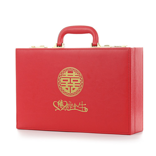 新款婚禮高檔彩禮盒訂婚皮質手提婚慶用品帶鎖彩禮盒子訂婚禮金盒