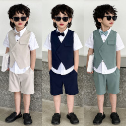 新款夏季男童禮服純色英倫中小童表演復三色可選兩件套套裝