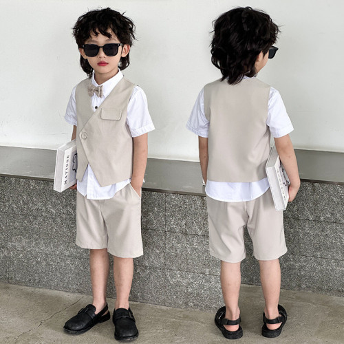 新款夏季男童禮服純色英倫中小童表演復三色可選兩件套套裝