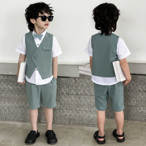 新款夏季男童禮服純色英倫中小童表演復三色可選兩件套套裝