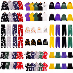 正確版本DENIM 木棉花TEARS衛衣髮泡印花短袖T恤連帽短褲子套裝