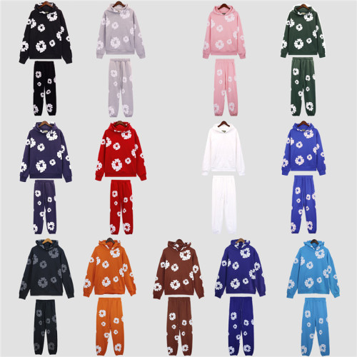 正確版本DENIM 木棉花TEARS衛衣髮泡印花短袖T恤連帽短褲子套裝