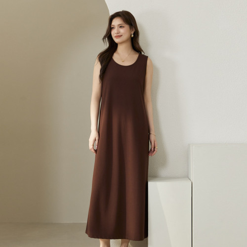 纖莉秀大碼女裝簡約時尚氣質松弛感無袖針織連衣裙胖mm2024秋新款