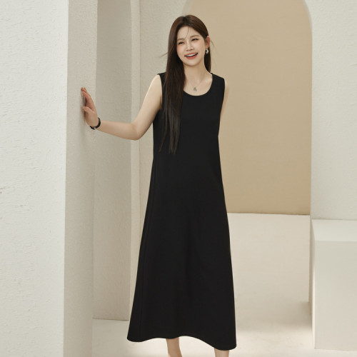 纖莉秀大碼女裝簡約時尚氣質松弛感無袖針織連衣裙胖mm2024秋新款