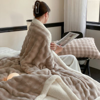 雙層加厚保暖泡泡兔兔絨毛毯法蘭絨毯子純色羊羔絨毯蓋毯