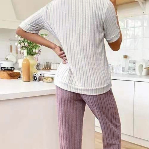 甜美愛心睡衣女套裝秋季新款氣質圓領短袖長褲兩件套舒適家居服潮